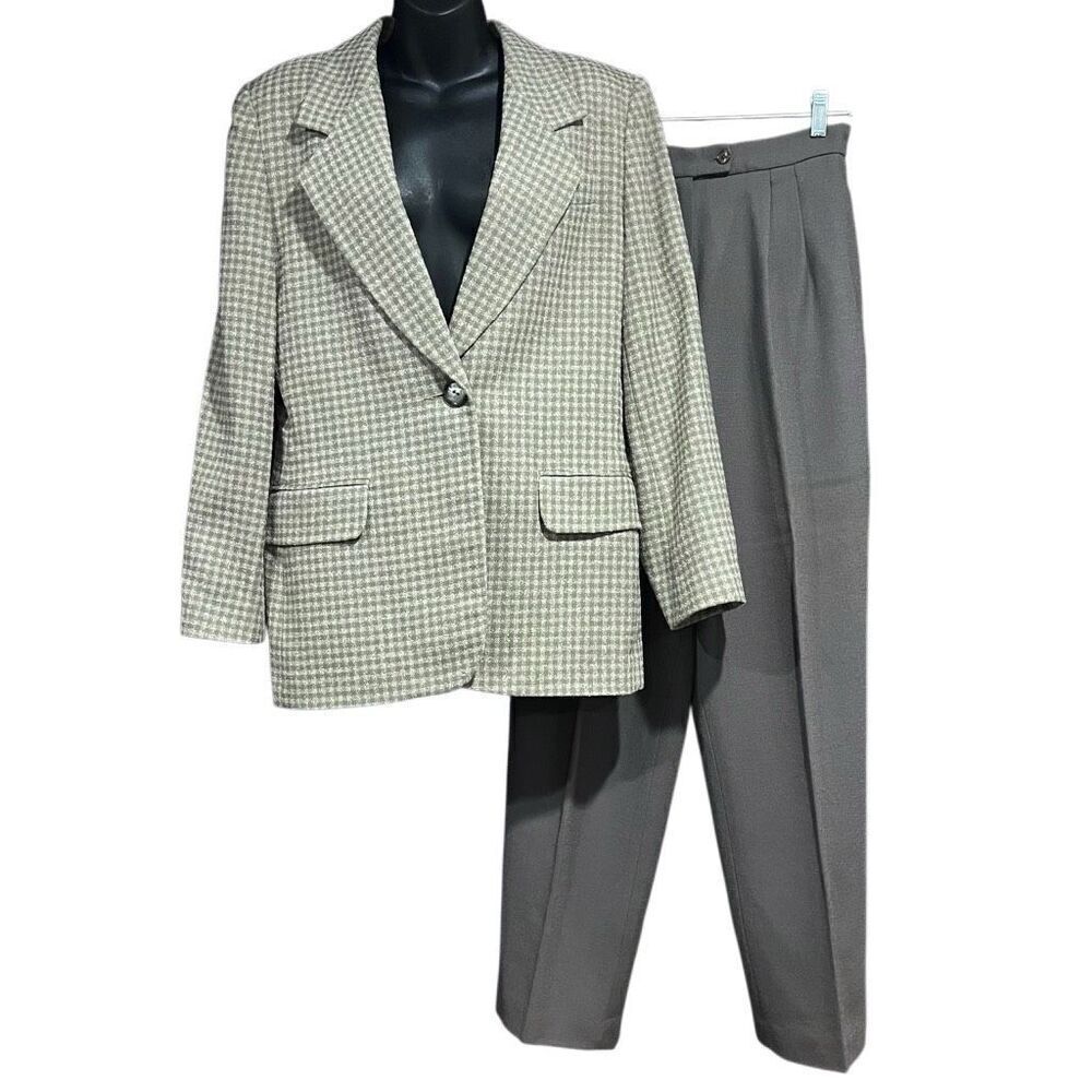 Casual Corner Gray Grey Gingham Pant Pants Suit Women’s Size 10